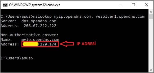 Windows'ta cmd komut satırı üzerinden IP adresi öğrenme
