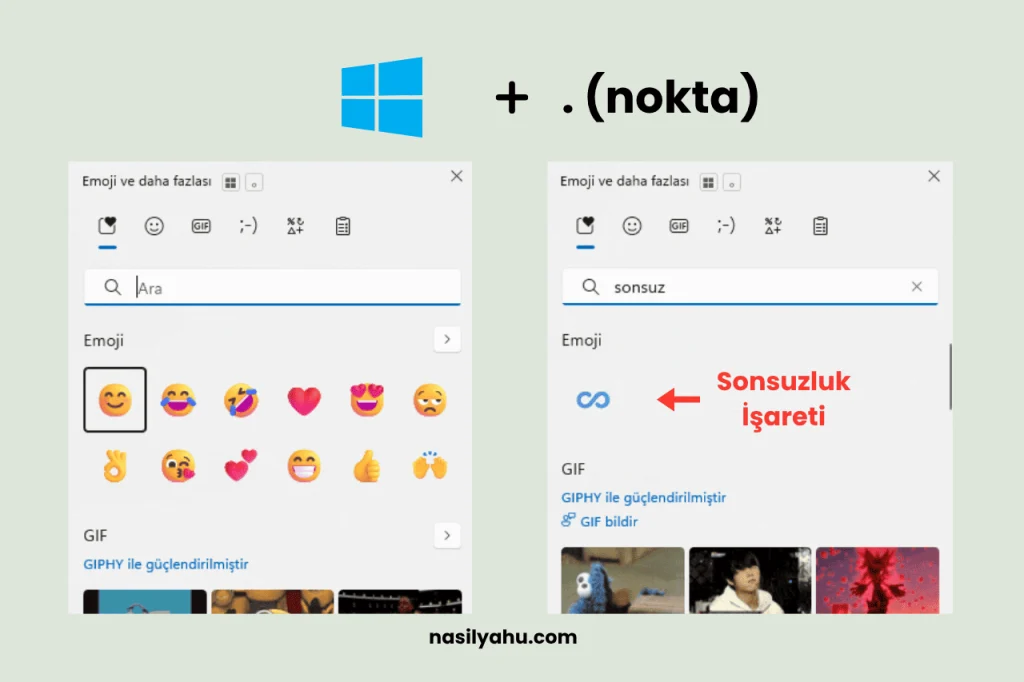 Emoji ve simge paneli kullanarak sonsuzluk işareti yapmak